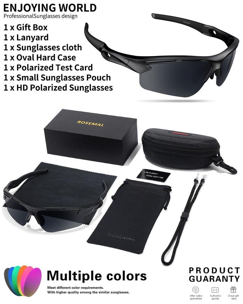 Rosemal Polarized Sunglasses for Men Women,TR90 Sport Sunglasses, UV400 Protection, Anti-Slip/Anti-Fog for Running, Cycling, Fishing, Driving Golf