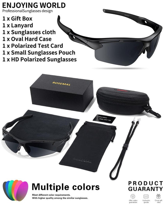 Rosemal Polarized Sunglasses for Men Women,TR90 Sport Sunglasses, UV400 Protection, Anti-Slip/Anti-Fog for Running, Cycling, Fishing, Driving Golf