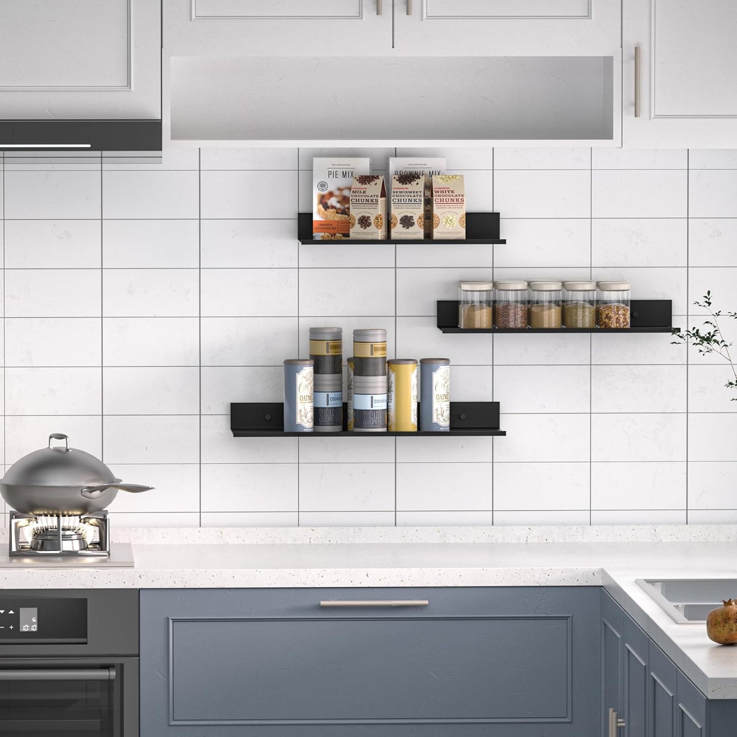 Wisfame Floating Wall Shelves - Set of 3 Black Metal Shelves for Modern Home Decor | 11.8/13.8/15.7 in