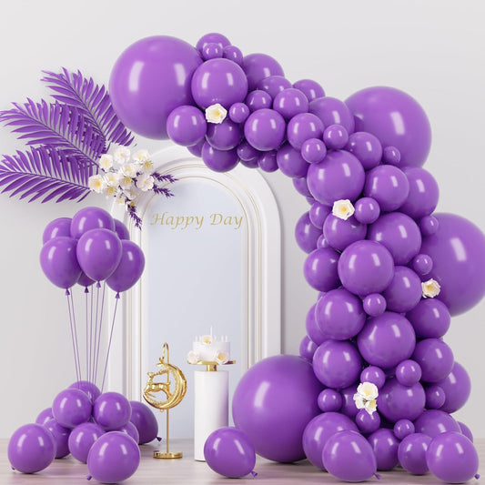 Voircoloria 130pcs Purple Latex Balloons - Assorted Sizes for Birthday, Baby Shower & Wedding Decor