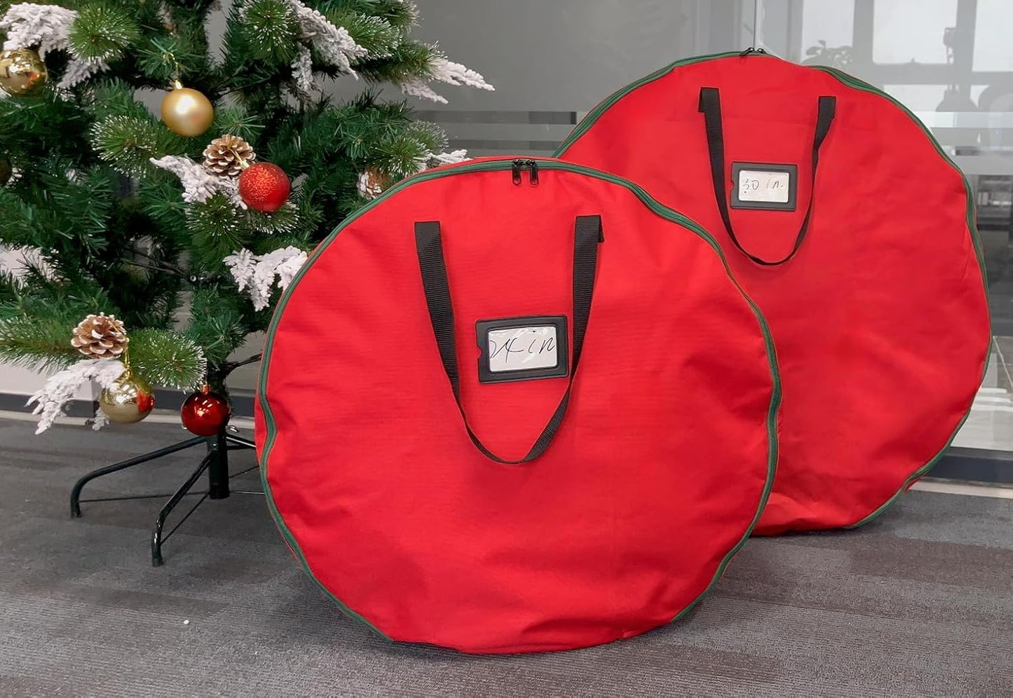 Regine Switzerland Wreath Storage Container - Heavy Duty 600D Oxford Cloth | 30x12 Inch Red Bag for Xmas Holiday Decor