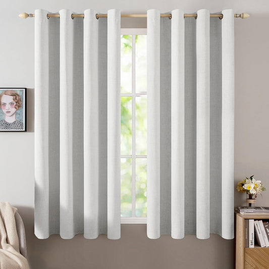 MIULEE Blackout Curtains - 100% Thermal Insulated Linen Textured Drapes | Heathered White, 52 x 45 Inch (2 Panels)