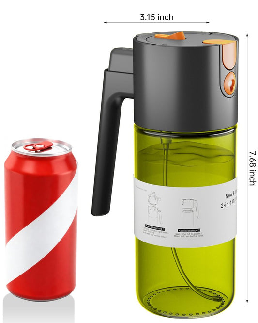 OURCABECUE Upgrade 2 in 1 Oil Sprayer for Cooking, 17oz Light-Blocking Glass Olive Oil Dispenser Bottle for Kitchen, Food-Grade Oil Mister with 8 Stickers for Salad, Frying (Green Bottle-Black Gap)