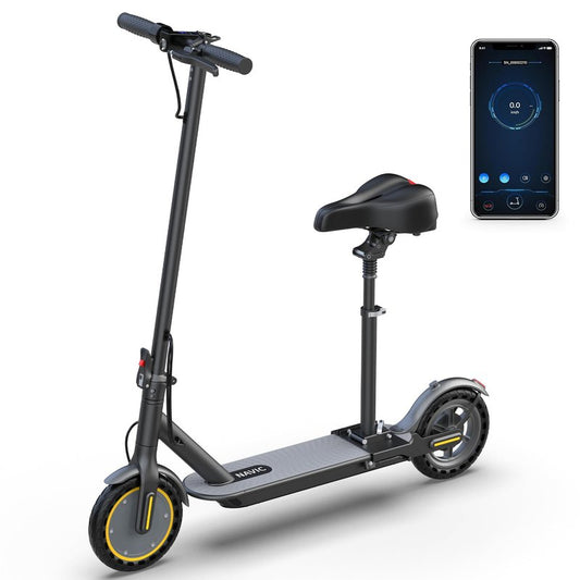 NAVIC Electric Scooter, Folding E Scooter for Adults with Seat, 8.5" Solid Tires, 350W Motor, Max Speed Up to 16MPH, 21 Miles Long-Range, Portable Commuting Scooter with Double Braking, APP