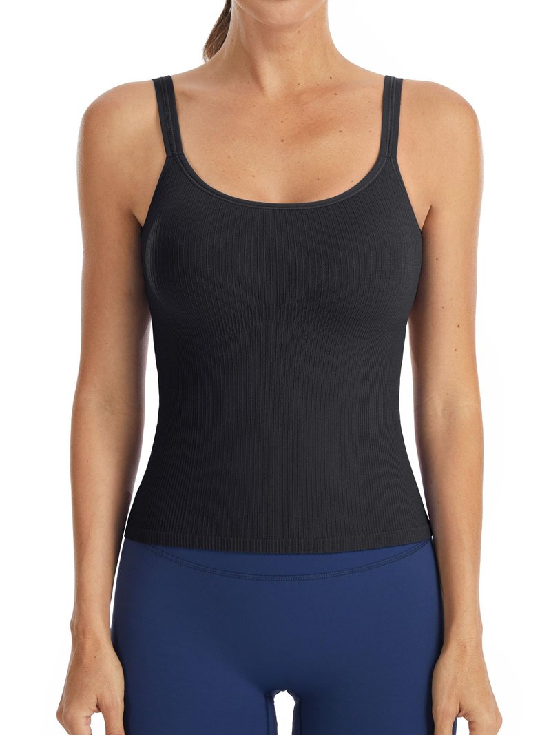 ATTRACO Ribflex Tank Top with Built in Bra for Women Black Workout Tank Backless Yoga Tops Gym S
