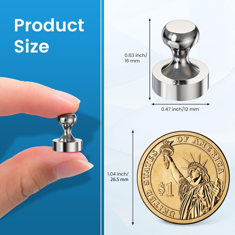 Fridge Magnets, Refrigerator Magnets, 20PCS Small Strong Magnets for Whiteboard, Magnetic Push Pins Perfect for Office Classroom Kitchen Accessories Sliver