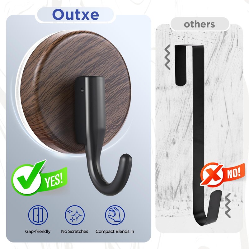 OUTXE Wreath Hanger for Front Door, Upgraded Suction Cup Reef Hook for Glass Window/Over Door, Christmas/Thanksgiving/Halloween/July 4th/Easter/Valentine/Spring/Summer/Fall (Walnut, 4-Pack)