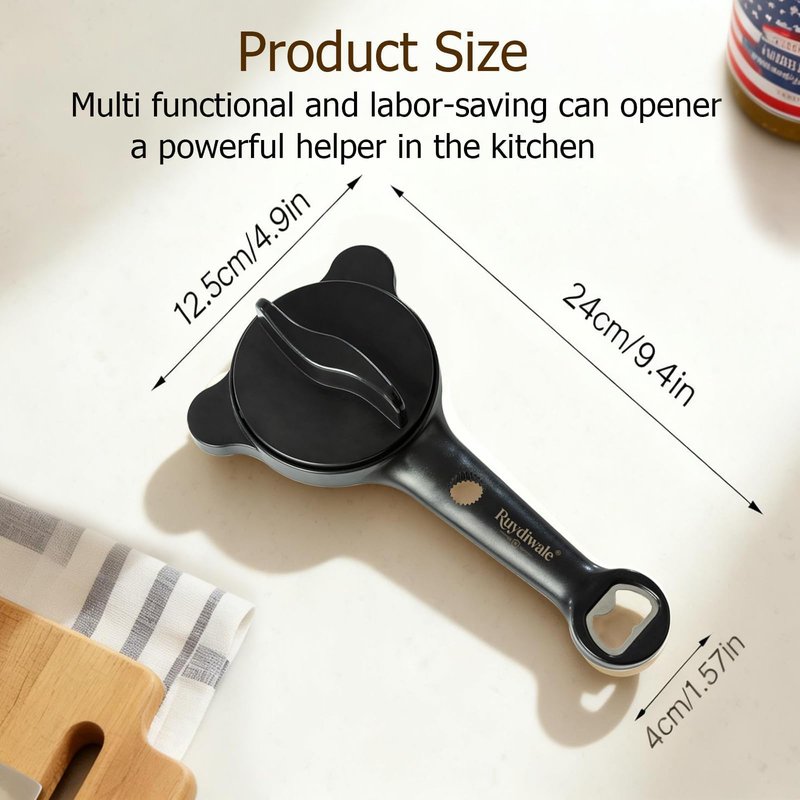 Ruydiwale 4-in-1 Jar Opener, Adjustable Jar Opener for Seniors, Kitchen Tool Designed Specifically for Seniors and Those with Limited Physical Strength, Suitable For Beer, Salad Dressing, Jar (Black)