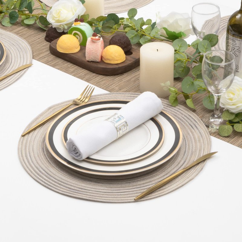 SHACOS Round Braided Placemats 15 inch Set of 6 Washable Kitchen Table Placemats for Home Wedding Party (Rainbow Gray, 6)