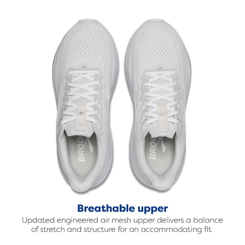 Brooks Women’s Ghost 17 Neutral Running Shoe - White/White/Grey - 12 Medium