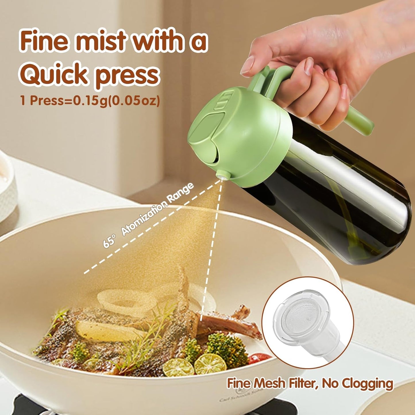 YARRAMATE 2PCS 16oz Oil Sprayer - Food-Grade Olive Oil Dispenser | Premium Dark Green Glass for Kitchen & BBQ