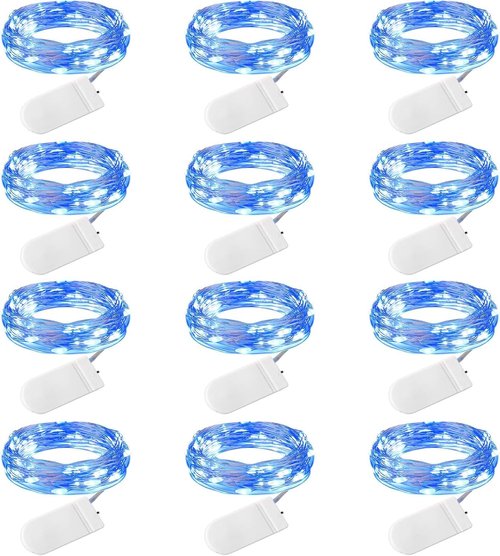Brightown 12 Pack Led Fairy Lights Battery Operated String Lights Waterproof Silver Wire 7 Feet 20 Led Firefly Starry Moon Lights for DIY Wedding Party Bedroom Patio Christmas (12 Pack, Blue & White)