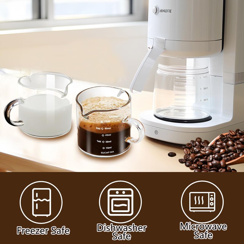 HCengTriz Espresso Cups 4-Piece set, 4 OZ Double Spout Cup with Handle, Espresso Shot Glass with V-Shaped Spout for Espresso Machine, Milk Cup (Espresso Cup Graduated)