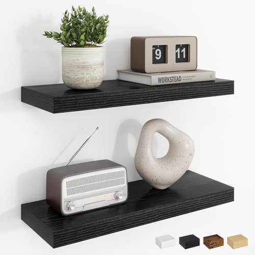 Dreamland Floating Shelves - 20-Inch Rustic Black Wooden Wall Shelves for Bathroom, Bedroom & Kitchen | Set of 2