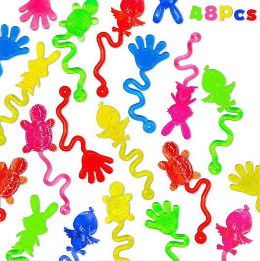 Easter Egg Fillers, Basket Stuffers for Teens Kids - 48Pcs Sticky Toys Hands Party Favors with Bunny Chick, Pinata Stuffers, Easter Gifts Hunt Games Supplies, Basket Essentials