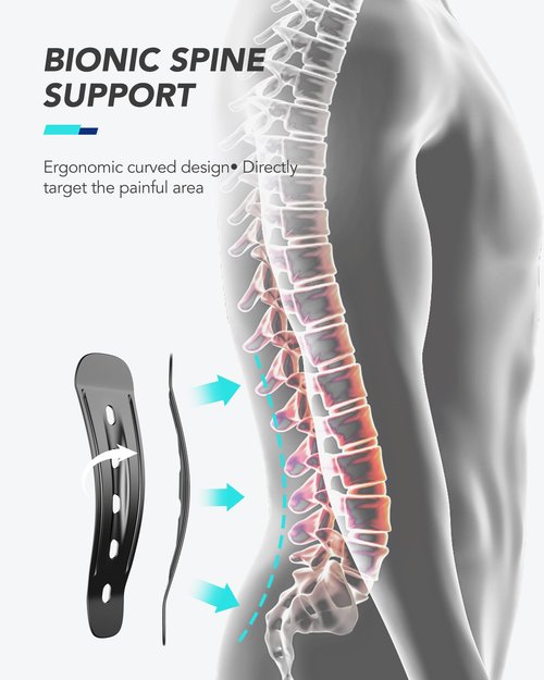 Fitomo Back Brace for Lower Back Pain Relief, Carbon Fiber Support, Ergonomice Curved, Ultra-thin Air Mesh, Lightweight and Adjustale Design, Size L