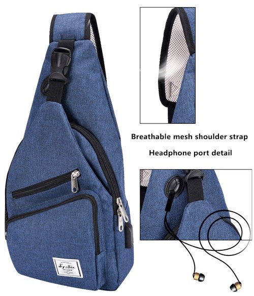 d'yallee 15.4" Sling Bag for Men Crossbody Shoulder Chest Bags Nylon for Travel Gym Sport Hiking with USB Charger Port