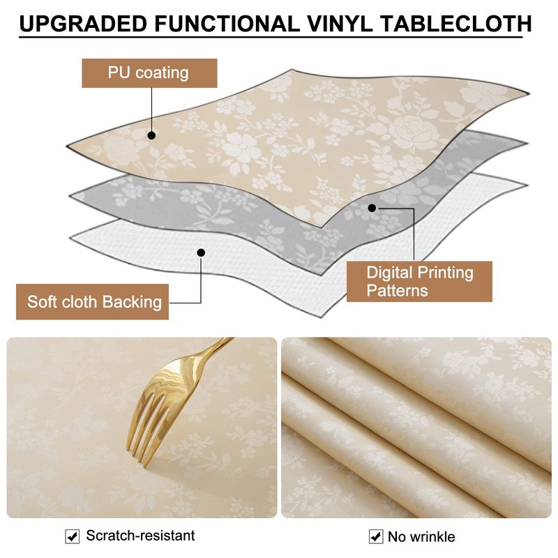 Smiry Rectangle Table Cloth, Waterproof Heavy Duty Vinyl Tablecloths, Wipeable Washable Table Cover for Kitchen and Dining Room (Beige, 54" X 78")