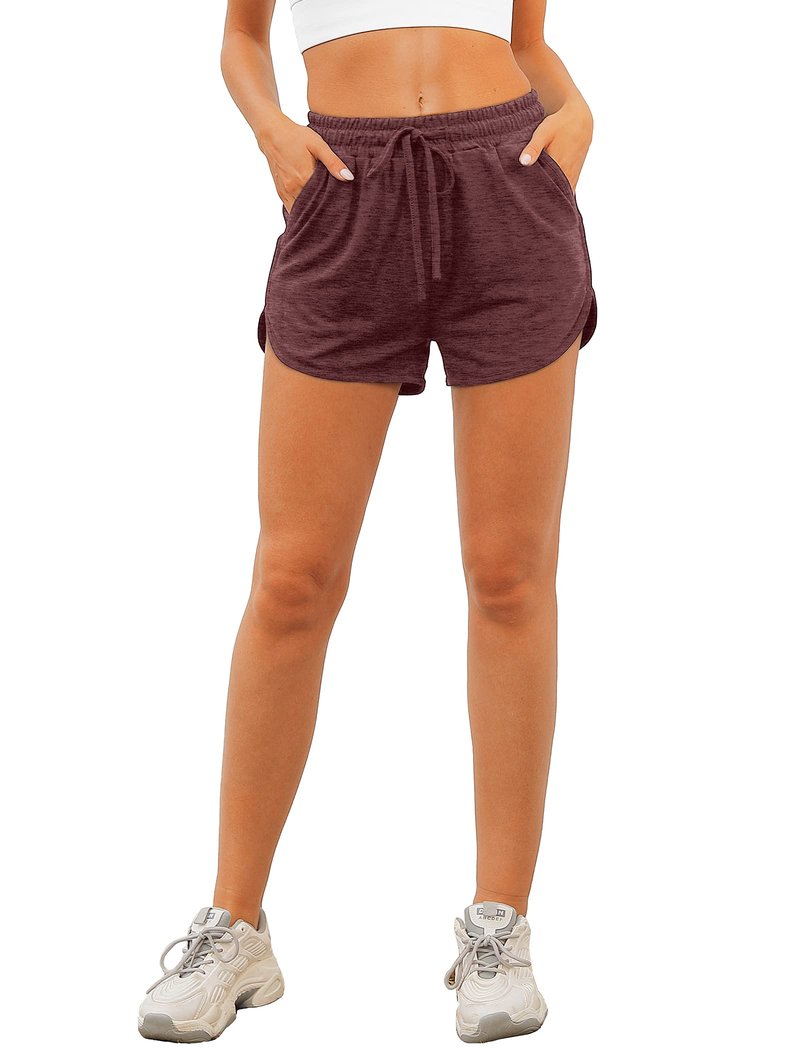 Aloodor Shorts Women Casual Summer Running Workout Shorts Burgundy XXL
