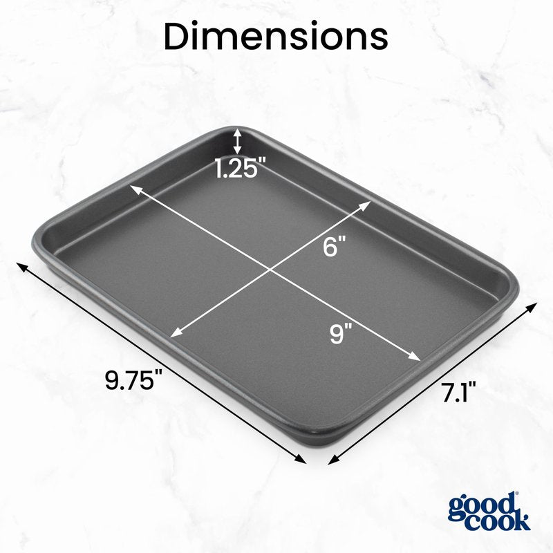 GoodCook Everyday Toaster Oven Mini Baking Sheets Set of 2 Set of 2 Heavy-Gauge Steel Baking Pans with Scratch-Resistant Nonstick, 9 x 6.2-Inch, Gray
