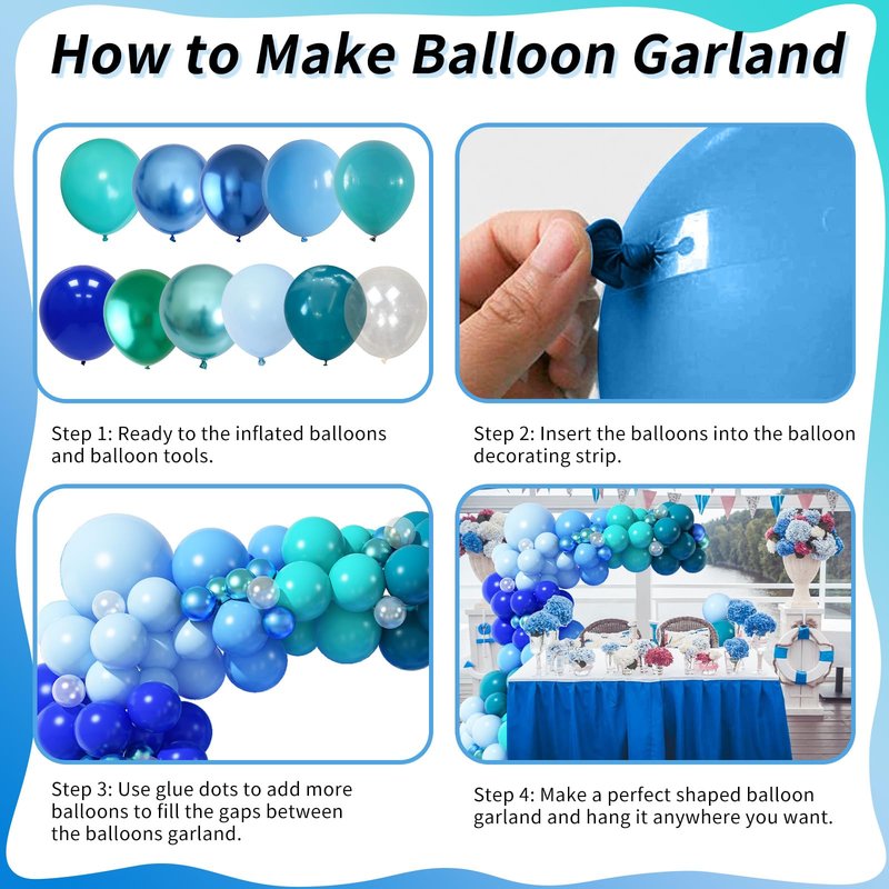 Blue Balloon Garland Arch Kit, 112 Pcs Pastel Baby Light Blue Royal Blue Slate Teal Blue Turquoise Metallic Green Under the Sea Balloon Arch Kit for Boys Ocean Birthday Baby Shower Party Decorations