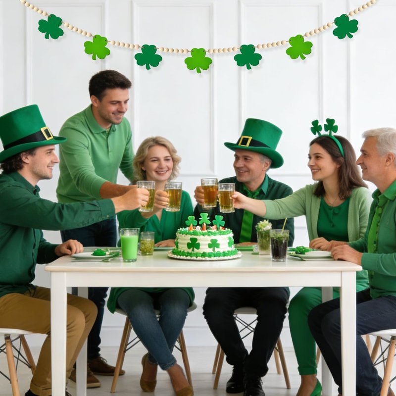 St Patricks Day Decorations St Patricks Day Decor Pre-Assembled Irish Wooden Beads Shamrock Garland Decorations for Mantel Wall Decor March Celebration Home Party Birthday