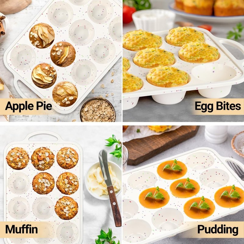 Silicone Muffin Pans for Baking, Metal Reinforced Frame 12 Cups Regular Size Silicone Cupcake Pan Nonstick Muffin Tin for Baking Muffin, Cupcake, Frittatas,BPA Free, Silicone Molds Dishwasher Safe