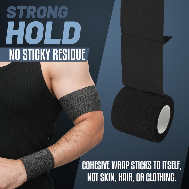 Outchoo 24 Pack Self Adhesive Bandage Wrap - 2" X 5 Yards Cohesive Bandage Wrap for Ankle, Knee, Wrist Support – Lightweight, Breathable, Stretchy, No Stick to Hair (Black)