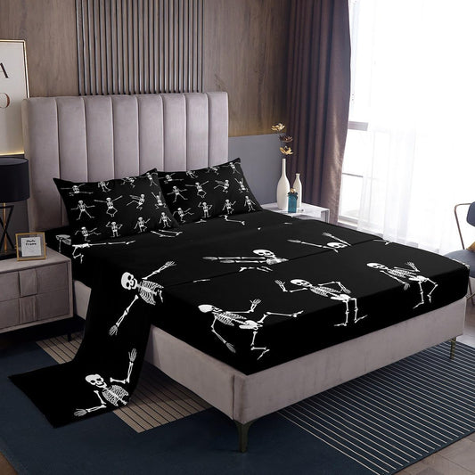 Erosebridal Sugar Skull Sheet Set Twin Size Skeleton Bones Bedding Set for Kids Boys Girls Teens Adult Halloween Horror Theme Fitted Sheet Gothic Spooky Bed Sheets 3 Pieces with 1 Pillow Case