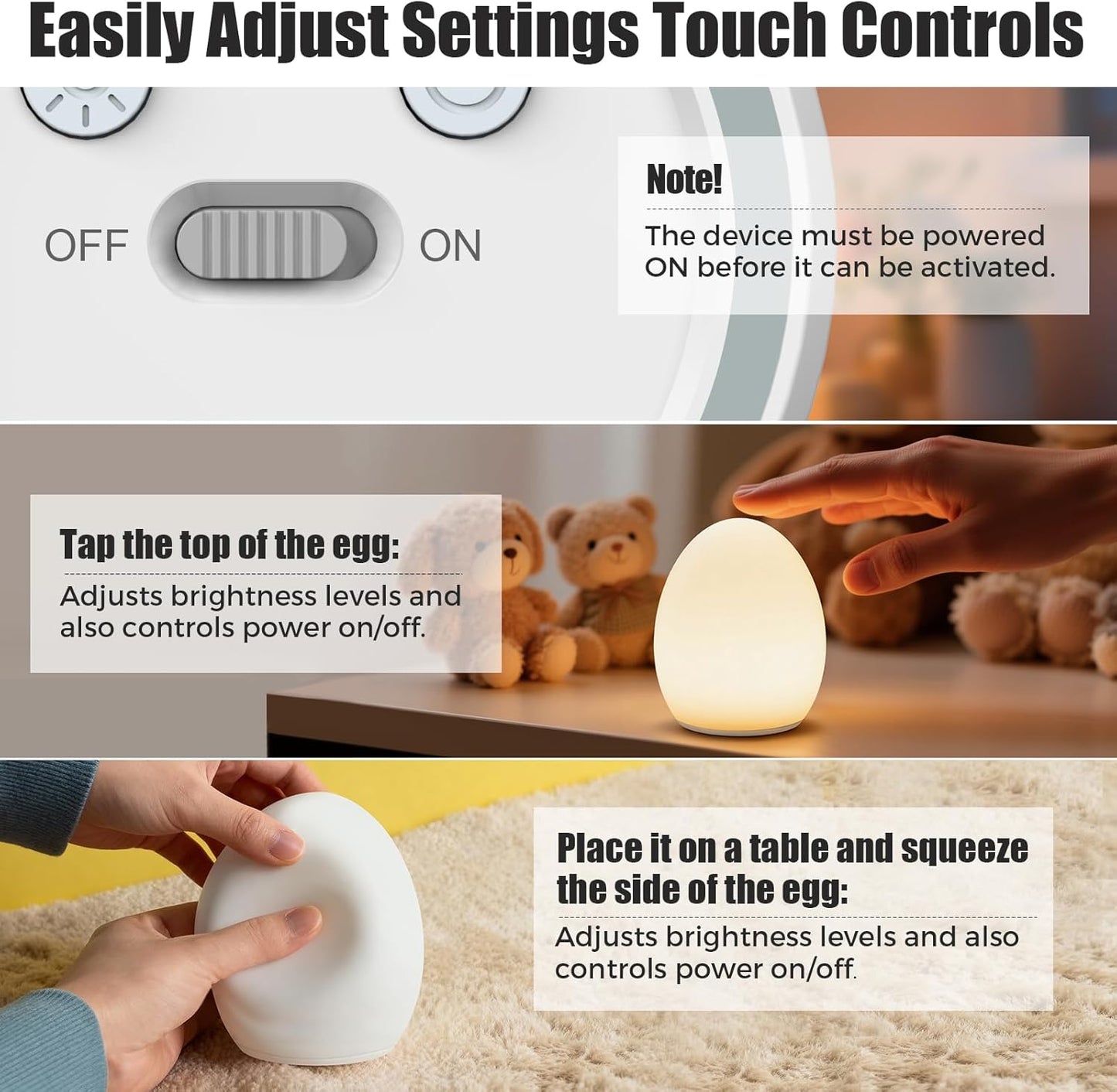 Skiennix Baby Night Light - Portable Silicone Egg Lamp with 11 Color Options | BPA-Free & Eye-Caring Design