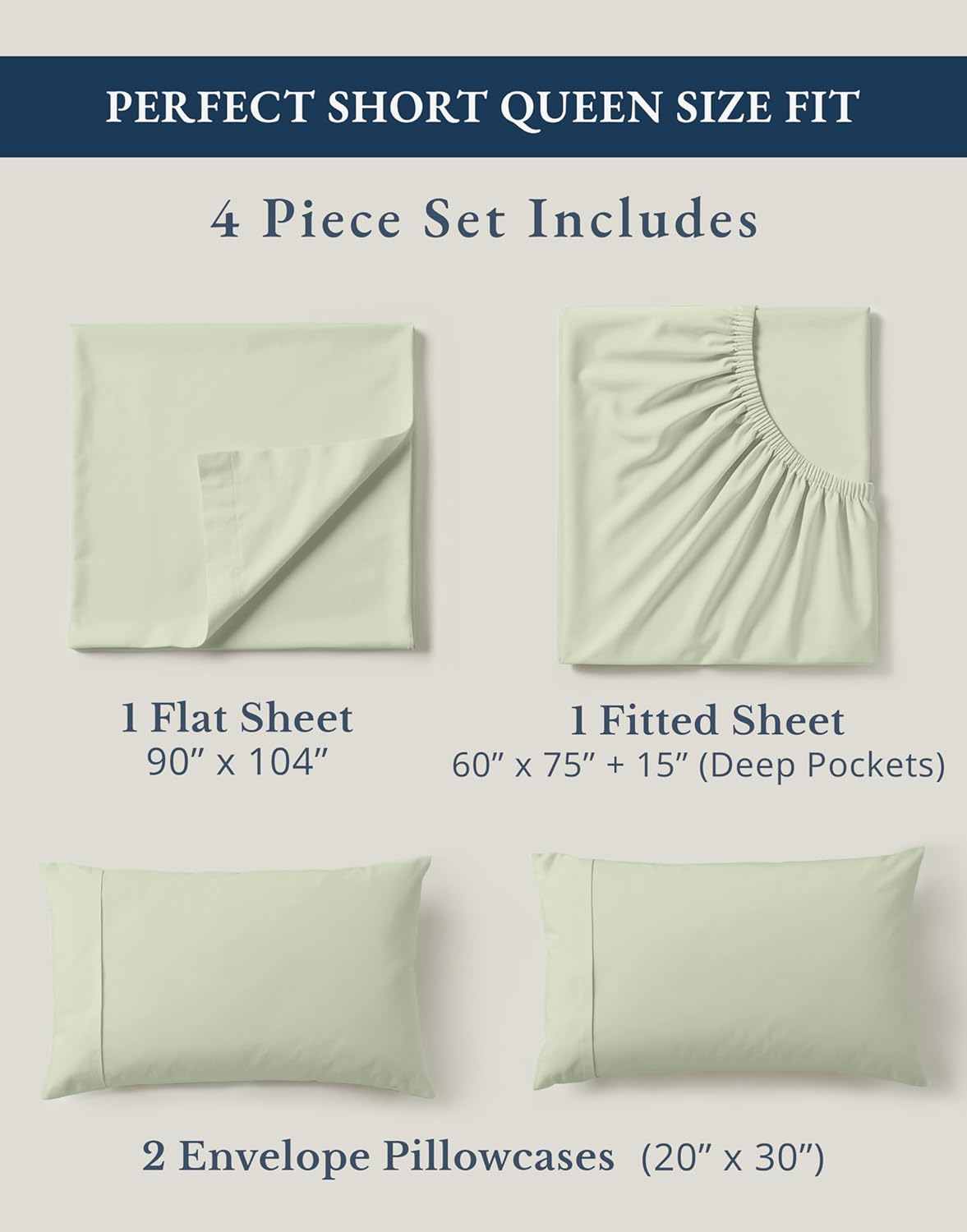 LANE LINEN 100% Organic Cotton Queen Sheet Set - Soft & Breathable Percale Weave, Deep Pocket, Hotel-Quality - Mineral