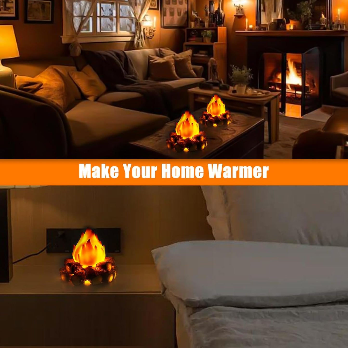 Bestview 3D LED Fake Campfire Night Light - Realistic Flameless Fire Pit Lamp for Halloween & Christmas Decor