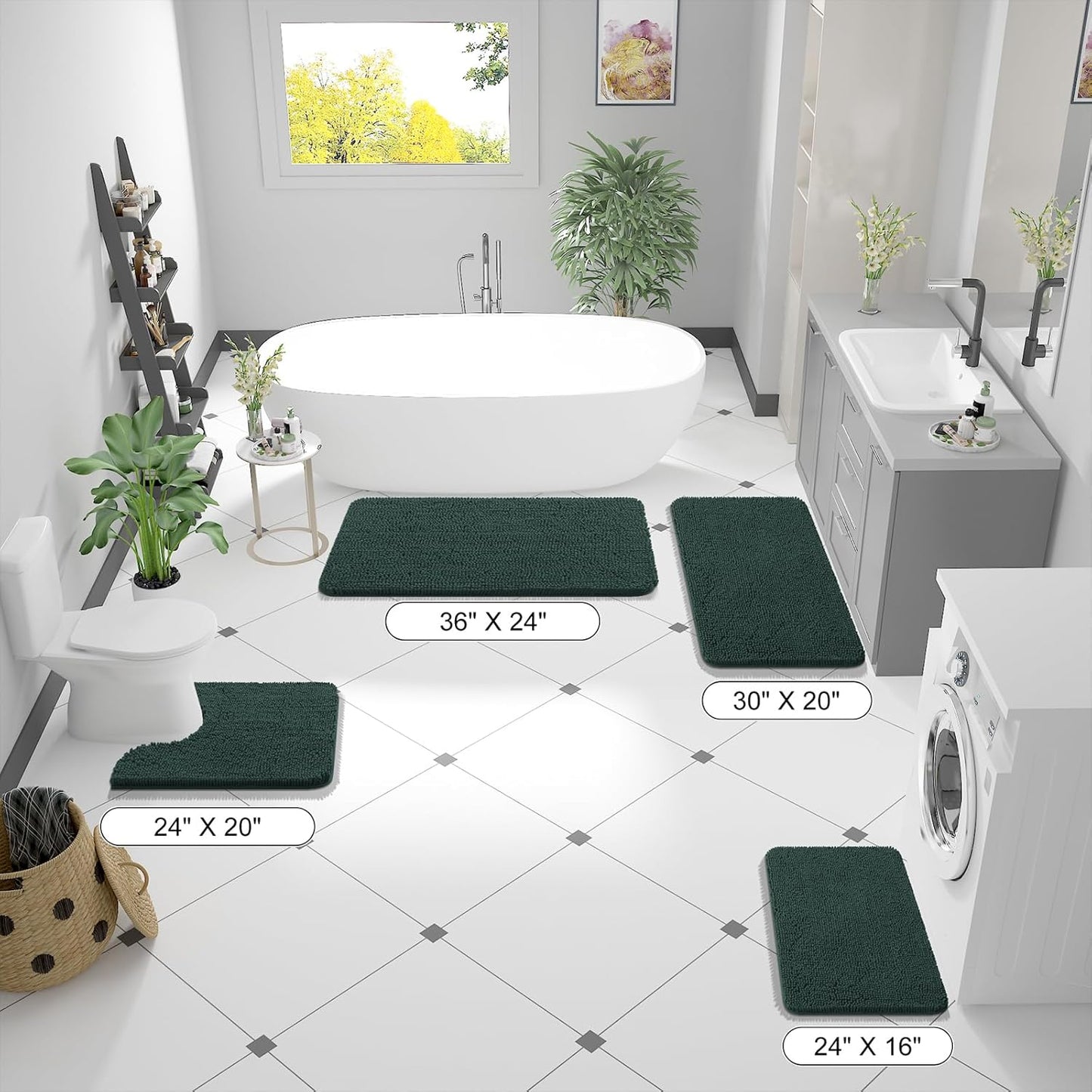 OLANLY Bathroom Runner Rugs - Soft Absorbent Chenille | Quick-Dry Rubber Backing, 70x24, Blackish Green