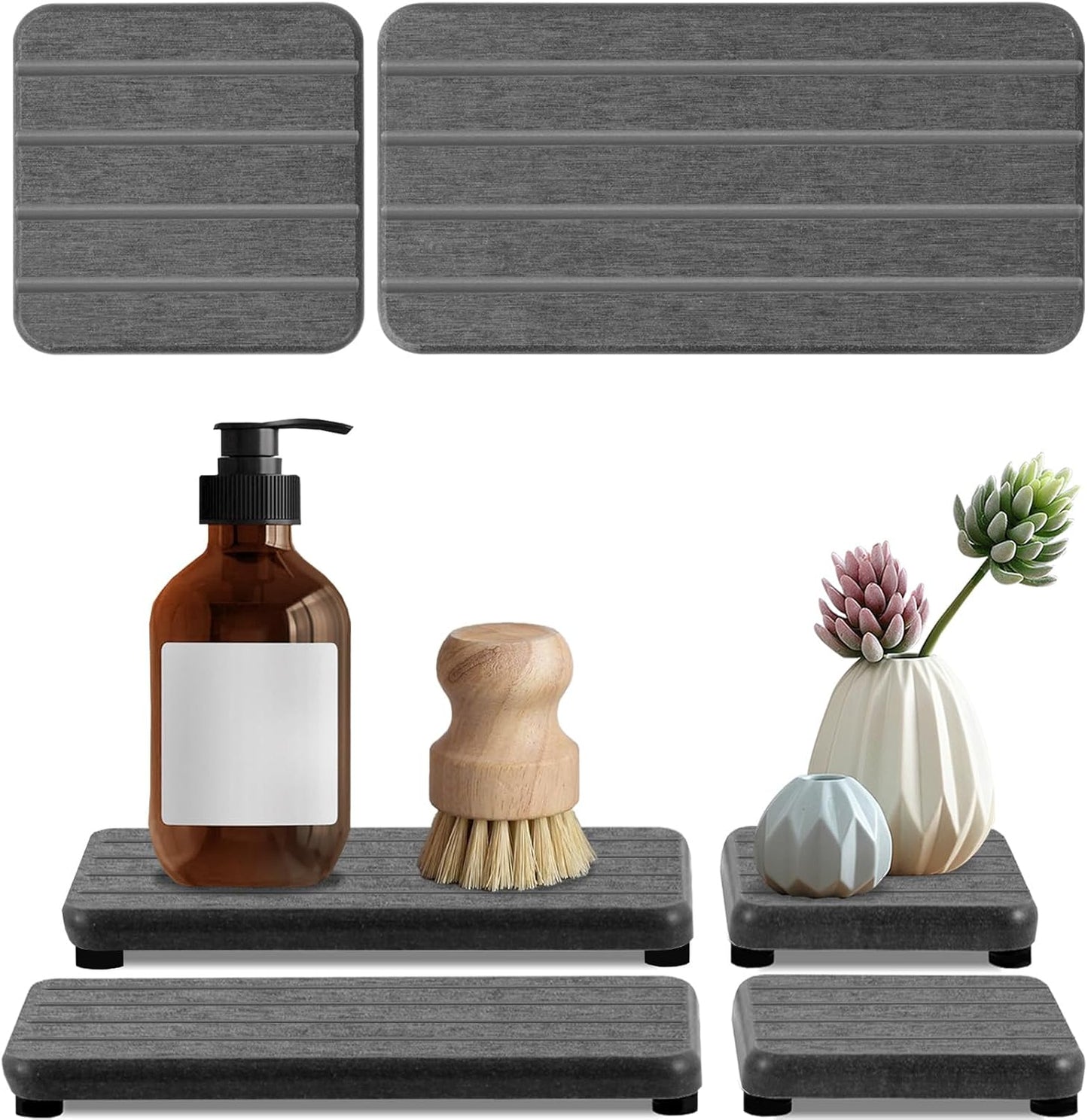 Skiennix Diatomite Soap Tray - Fast Drying Water Absorbing Coaster for Bathroom & Kitchen | 4PCS Set