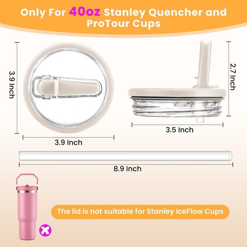 ANTAND 40oz Flip Straw Leak Proof Lid for Stanley H2.0 Quencher Protour Tumbler, 2 Pack Spill Proof Lid Replacement Straw Cover Top for 40 OZ Stanley Cup Accessories (White, Purple)
