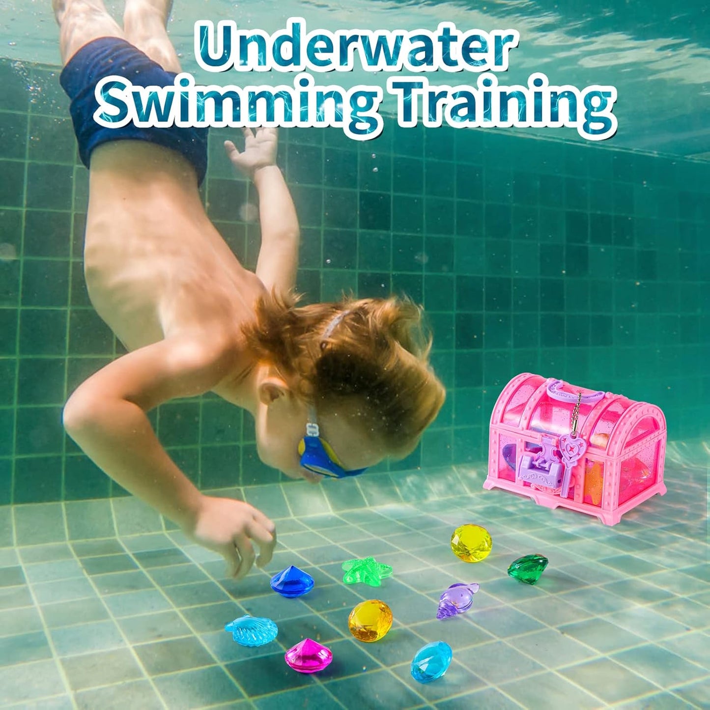 Skiennix 28 Pcs Colorful Diving Gem Pool Toys Set - Treasure Pirate Box for Underwater Fun | Multicolor 30-40mm
