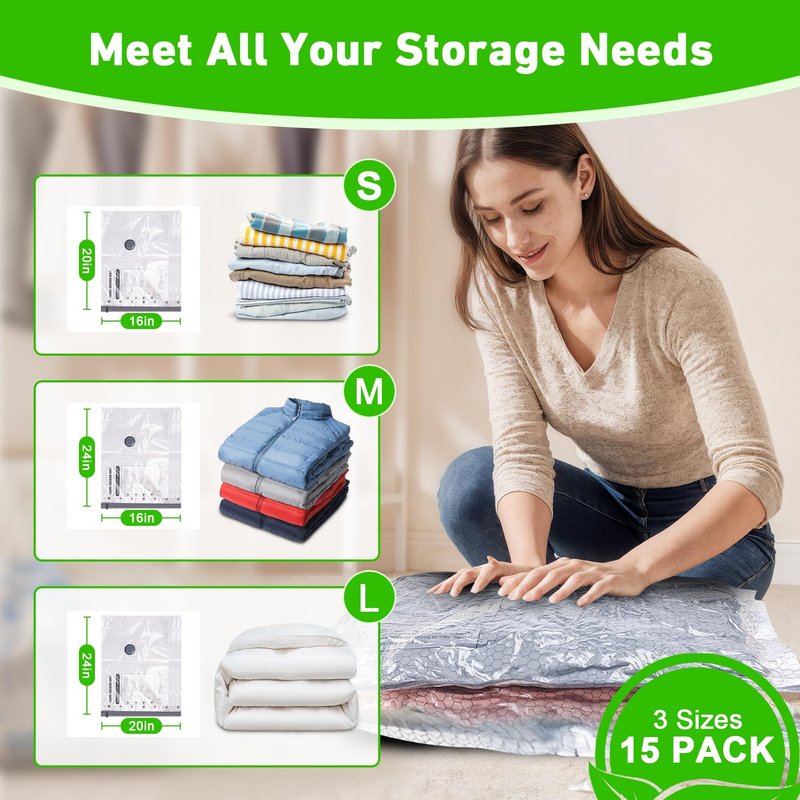 Aaronbird Vacuum Seal Bags for Clothing with Wireless Electric Pump - Travel & Home Use, 15 Pack Ideal Space Saver Vacuum Storage Bags, Ultimate Travel Vacuum Bags for Luggage