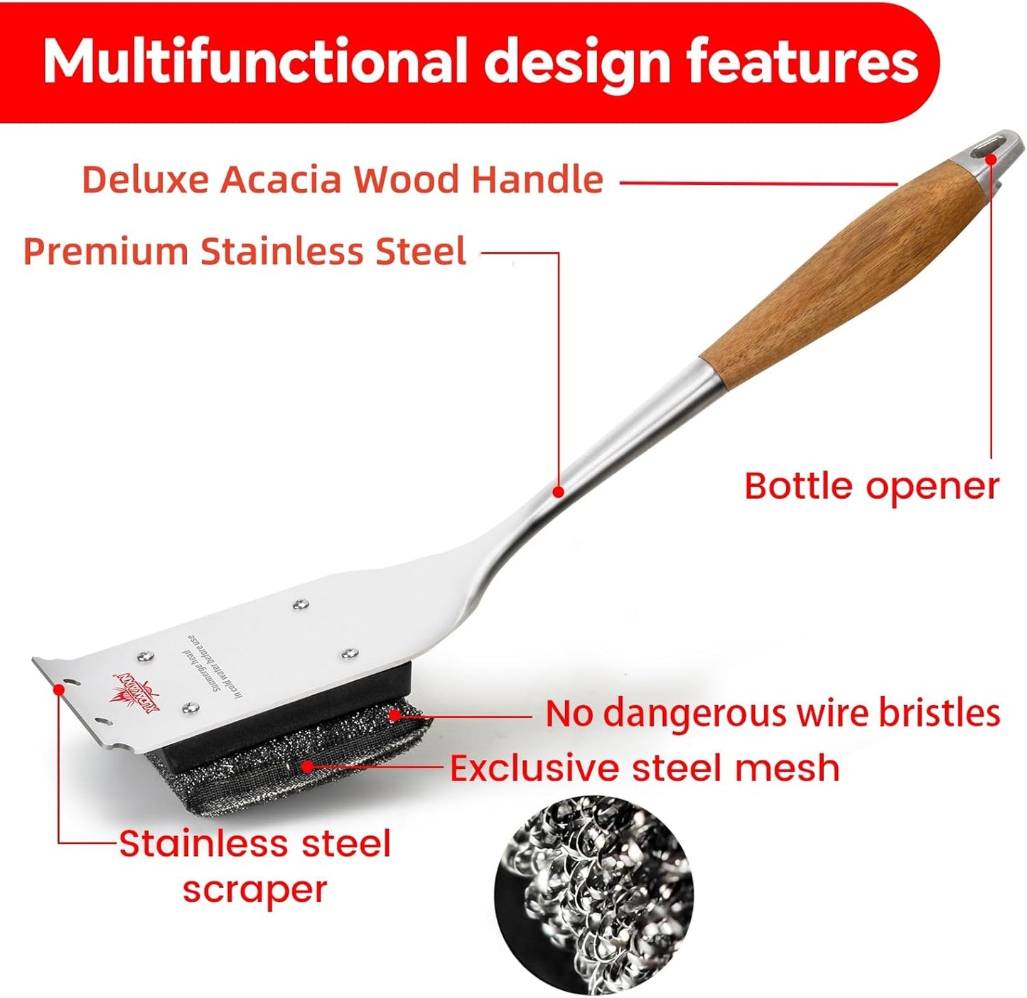 XUDKAKAIXIN Grill Brush - Bristle-Free Design with Replacement Head | Safe & Efficient for Cast Iron & Stainless Steel Grates