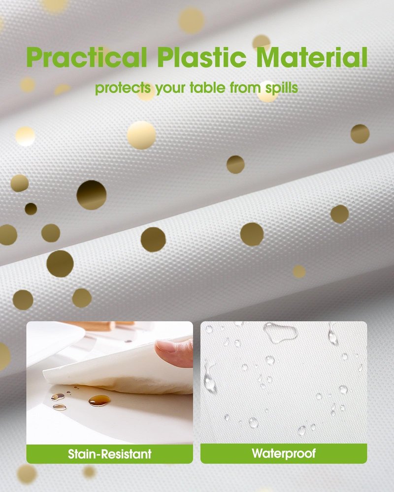 Pureegg Plastic Table Cloth Disposable 10 Pack, 54 x 108 Inch, Table Runner Style, Graduation Decorations 2026, Party Tablecloths, Rectangle, Plastic Cover, Leakproof & Sturdy, White Gold