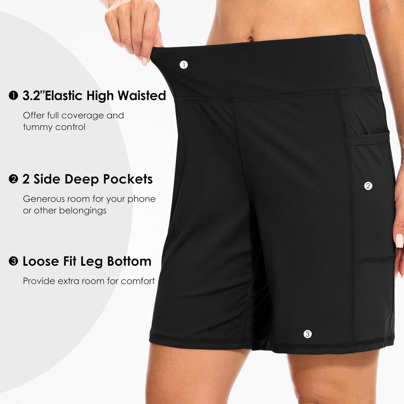 Blouty Women's 7" Bermuda Shorts with Pockets High Waisted Stretch Athletic Long Shorts for Women Workout Casual (Black, X-Large)