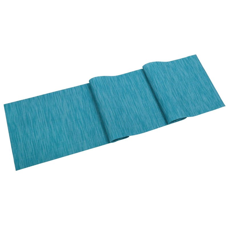 SHACOS Woven Vinyl Table Runner Indoor Outdoor 12x54 inch Kitchen Dining Table Runners Wipe Clean Washable PVC Table Runner, Teal Blue