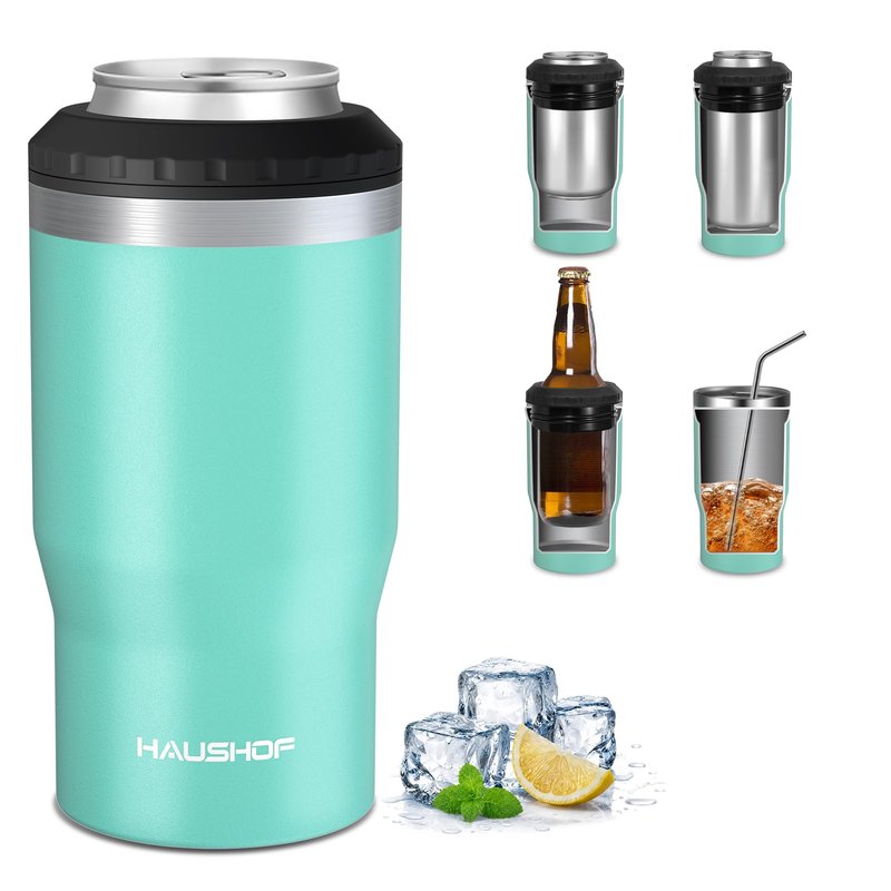 HAUSHOF 4 in 1 Insulated Stainless Steel Can Insulator, Fits Standard & Slim 12 oz Cans|Beer Bottles, Perfect for Outdoors
