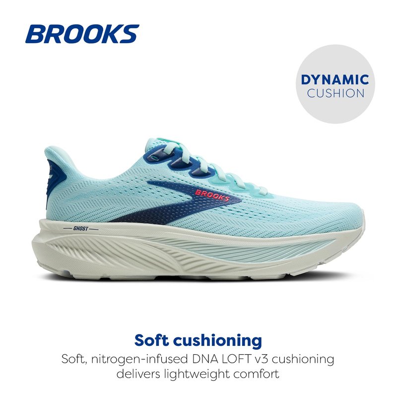 Brooks Women’s Ghost 17 Neutral Running Shoe - Clearwater/Navy Peony - 8 Medium