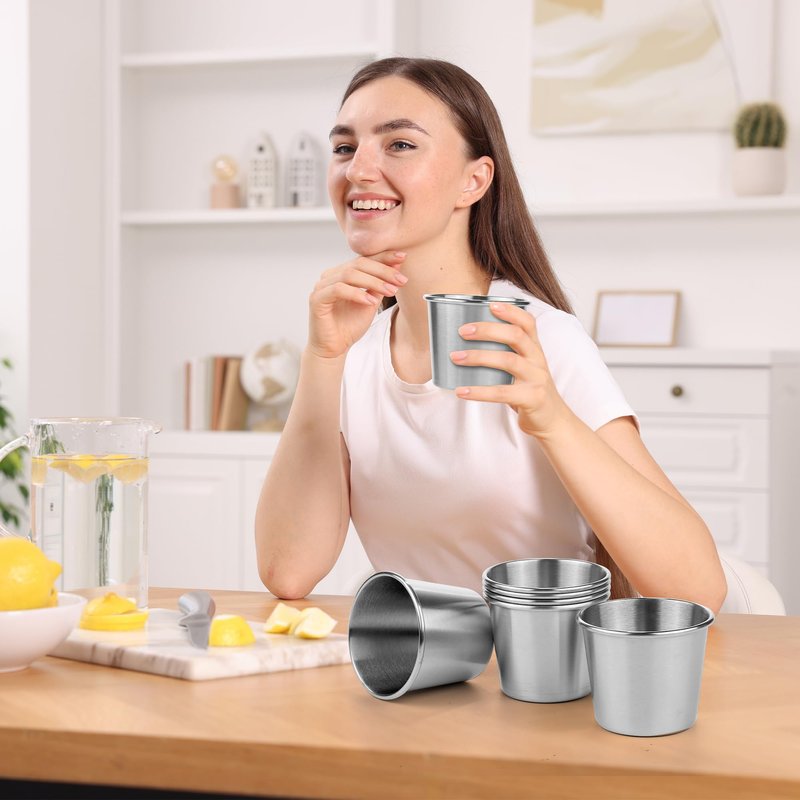 Ruisita Resinta 6 Pack 5 oz Stainless Steel Cups Metal Shatterproof Stackable Pint Drinking Cups for Kids