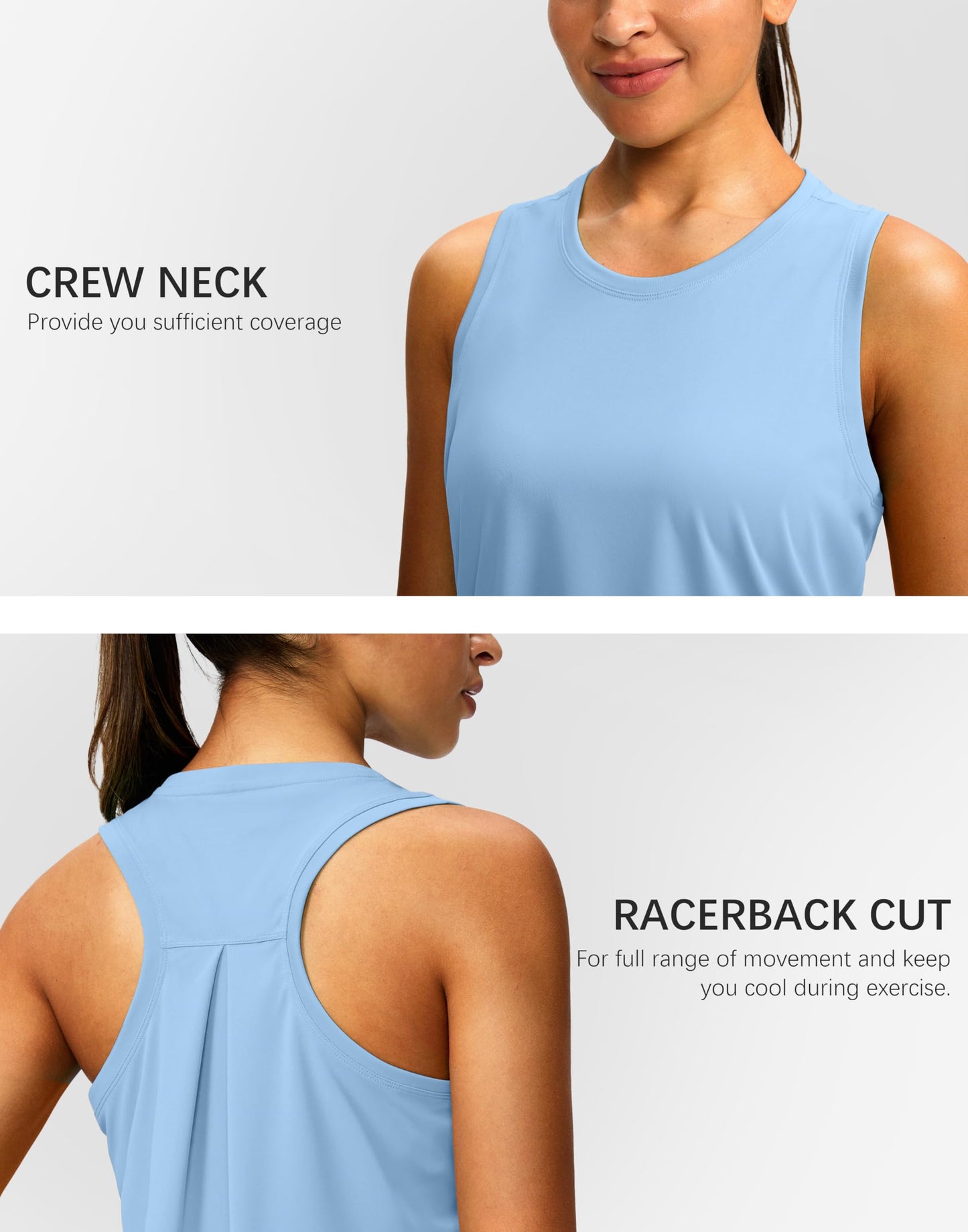 Women's Workout Tops Racerback Athletic Tank Tops Sleeveless Loose Fit Yoga Running Gym Shirts for Women(Haze Blue,S)