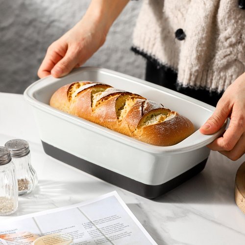 HVH Ceramic Loaf Pan for Baking Bread, 9 x 5 inch Baking Bread Loaf Pan, Rectangular Bread Pan, Bread Baking Pan for Cooking, Farmhouse Style (Blue)