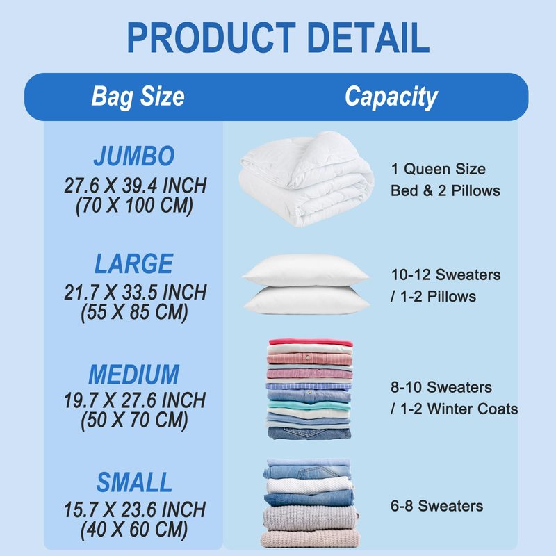 Fygrip Vacuum Storage Bags with Hand Pump, Plastic Packaging Bags, 80% Space Saver Vacuum Seal Bags for Clothing, Travel Lugggage, Blankets, Comforters, 16 Combo