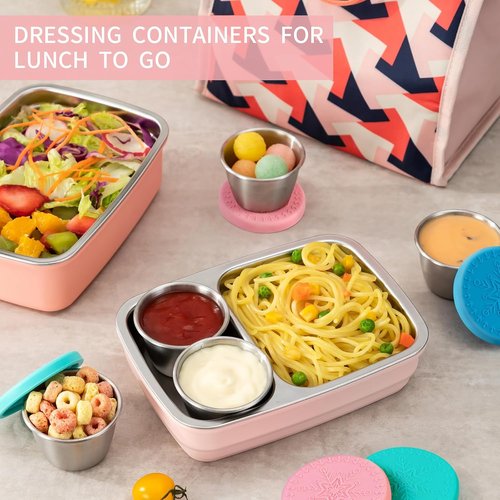 Freshmage Stainless Steel Dressing Containers - 6 Pack Leakproof with Silicone Lids | 2.4oz Size