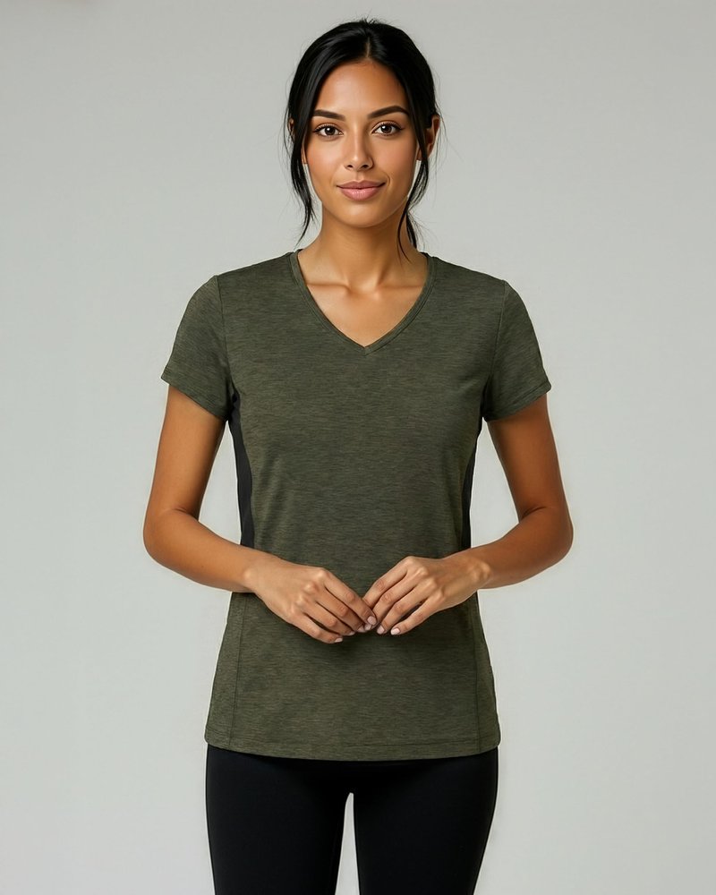 Real Essentials 5 Pack: Women's Dry-Fit Short Sleeve V Neck T Shirt Workout Fitness Yoga Top Tee (Available in Plus Size), Set 3, 1X