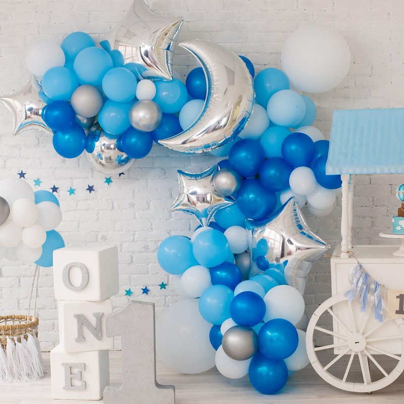 RUBFAC Light Blue Balloons 129pcs Different Sizes 18 12 10 5 Inch for Garland Arch, Sky Blue Balloon for Graduation Birthday Gender Reveal Baby Shower Party Decoration